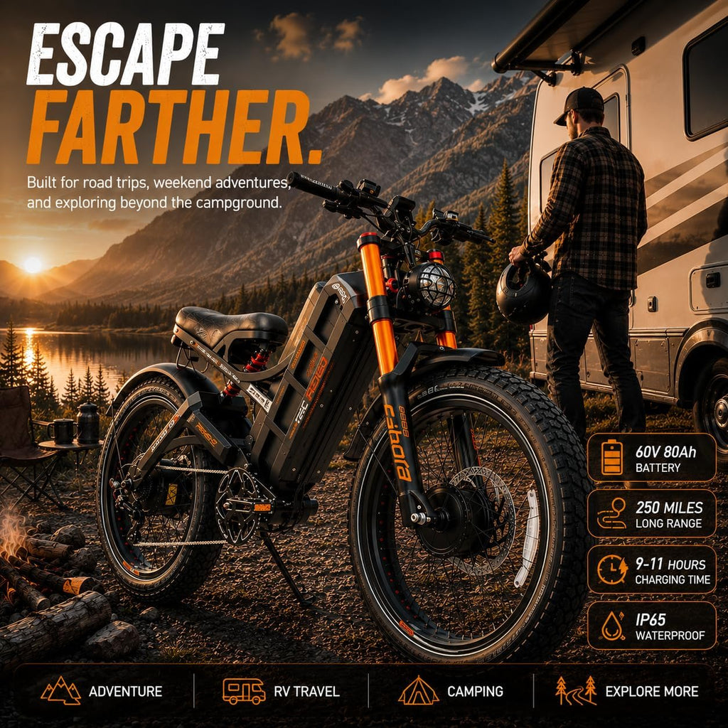2026 eAhora Romeo Pro 3 Electric Bike for Adult, Peak 5600W Dual Motor, 50mph, 60V 80Ah Battery, 250 Miles Long Range, 26'*4.0 Fat Tire, Air Suspension, App, Commute, Delivery, All-terrian