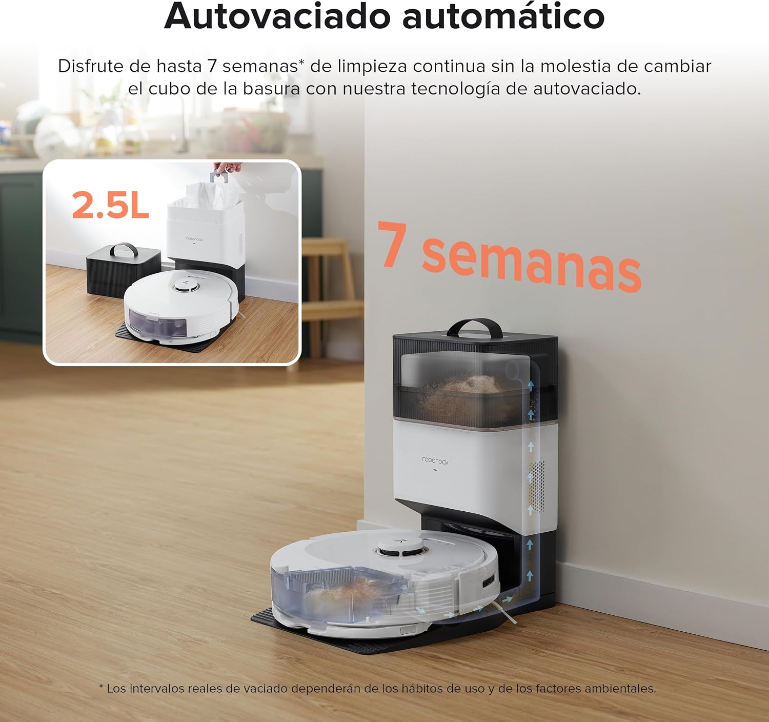 roborock Q8 Max+ Robot Vacuum Cleaner with Suction Station, DuoRoller Brush, 5500Pa Suction Power, 2.5 L Dust Bag, 350 ml Water Tank, Mop Robot PreciSense LiDAR Navigation (White)