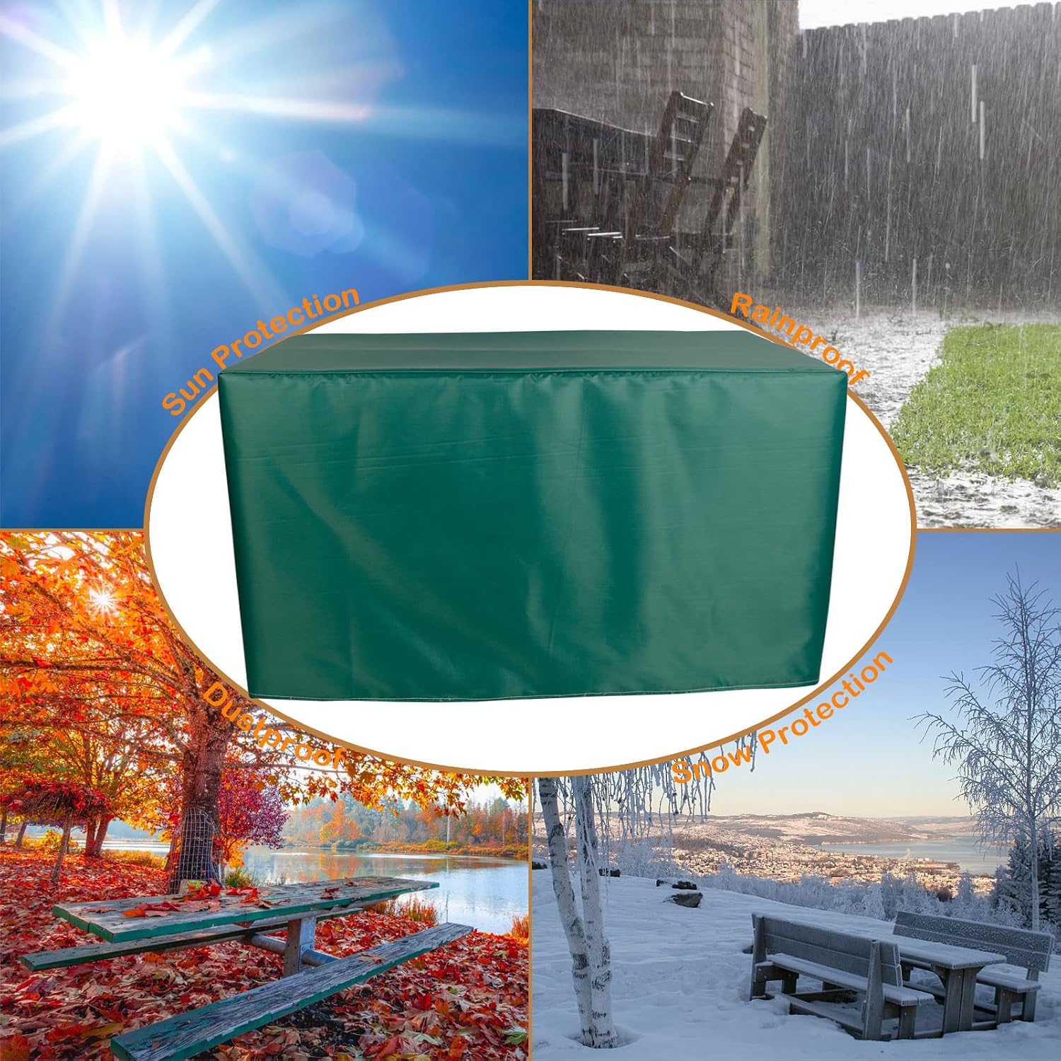 Outdoor Garden Furniture Covers Waterproof 98x98x35in Patio Furniture Cover Green Rectangle Square for Outdoor Table Chair Sofa with Storage Bag 420D Oxford Fabric Waterproof Heavy Duty Durable