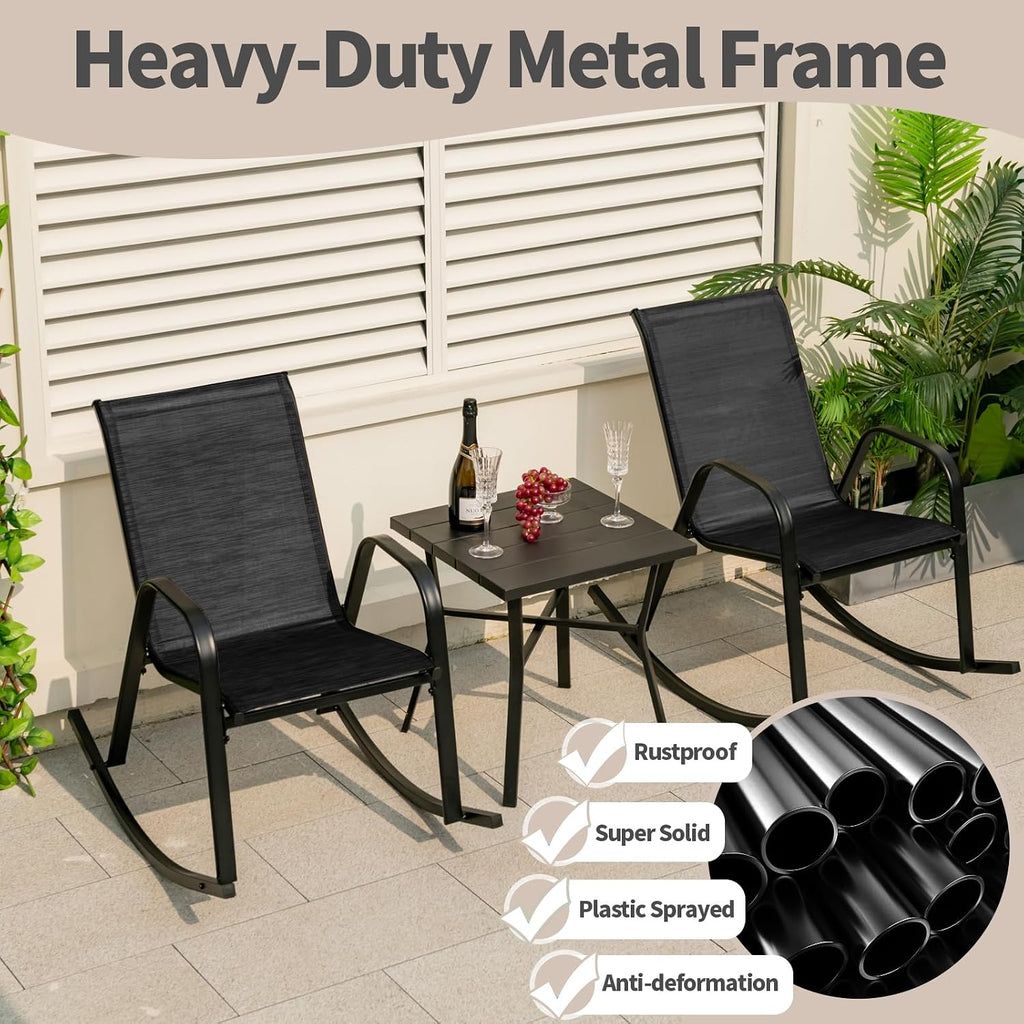 Tangkula Patio Rocking Chair Set of 4, Outdoor Ergonomic Rockers with Breathable Fabric Seat, Gentle Rocking Function, Sturdy Metal Rocker for Front Porch, Backyard, Garden