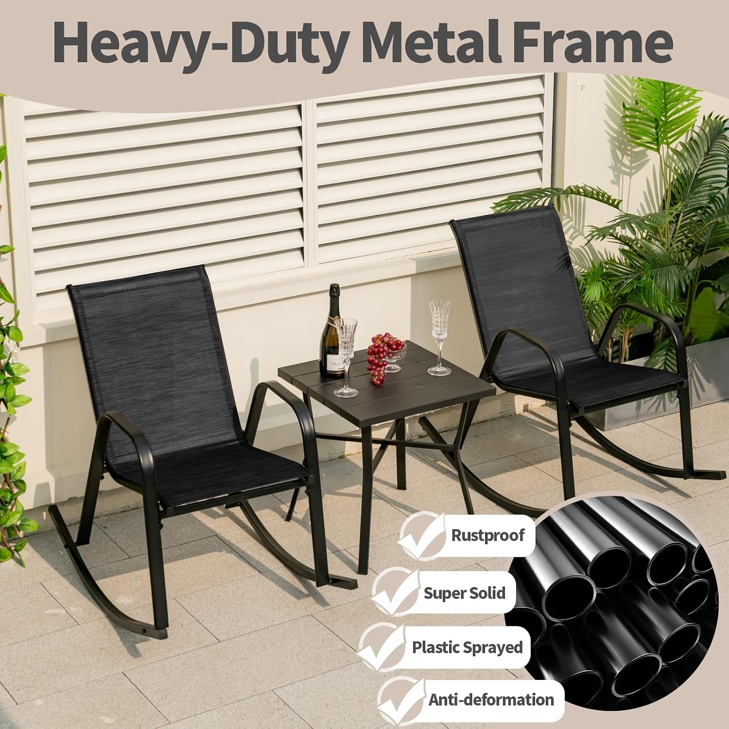 Tangkula Patio Rocking Chair Set of 4, Outdoor Ergonomic Rockers with Breathable Fabric Seat, Gentle Rocking Function, Sturdy Metal Rocker for Front Porch, Backyard, Garden