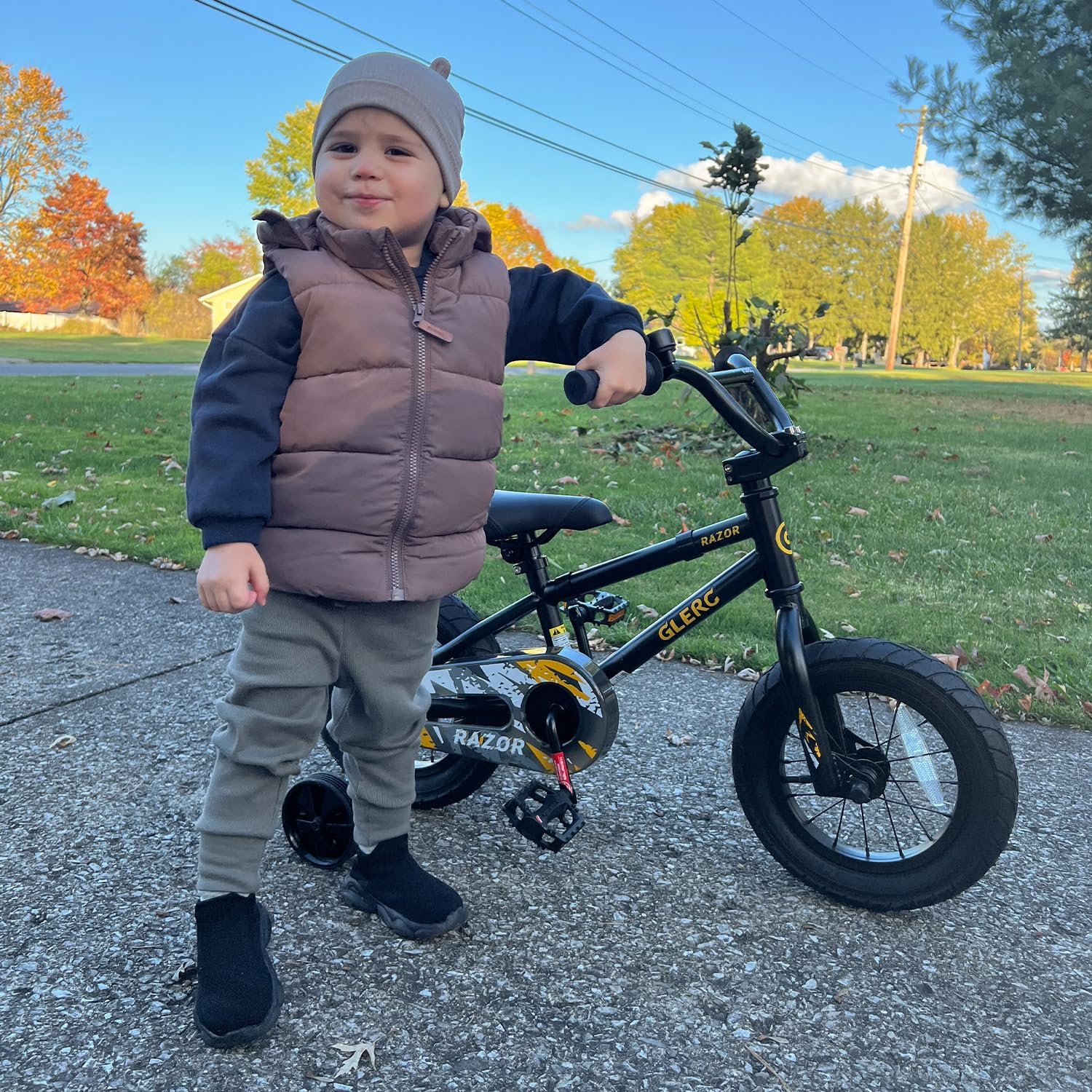 Glerc Kids Bike for Ages 1-4 Years Old, 12 Inch BMX Style Kids Bicycle with Training Wheels, Boys Bike for Children and Toddler, Black