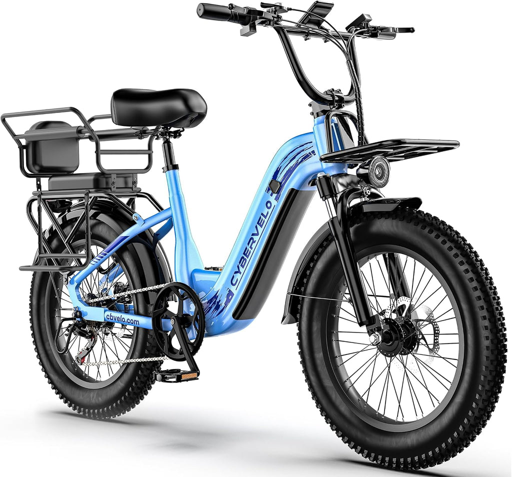 Cybervelo 1500W Motor Peak Electric Bike for Adults and Teenagers, 48V 20AH Removable Battery Step Thru EBike, 30+MPH, 80 Miles Max Range, 20' Fat Tire Adult Electric Bicycles for 7 Speed