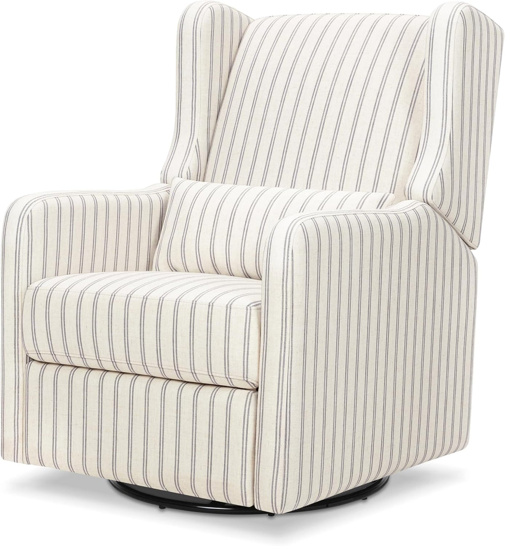 Carter's by Davinci Arlo Recliner and Swivel Glider in Performance Charcoal Double Stripe Linen, Water Repellent, Greenguard Gold & CertiPUR-US Certified Charcoal Double Stripe