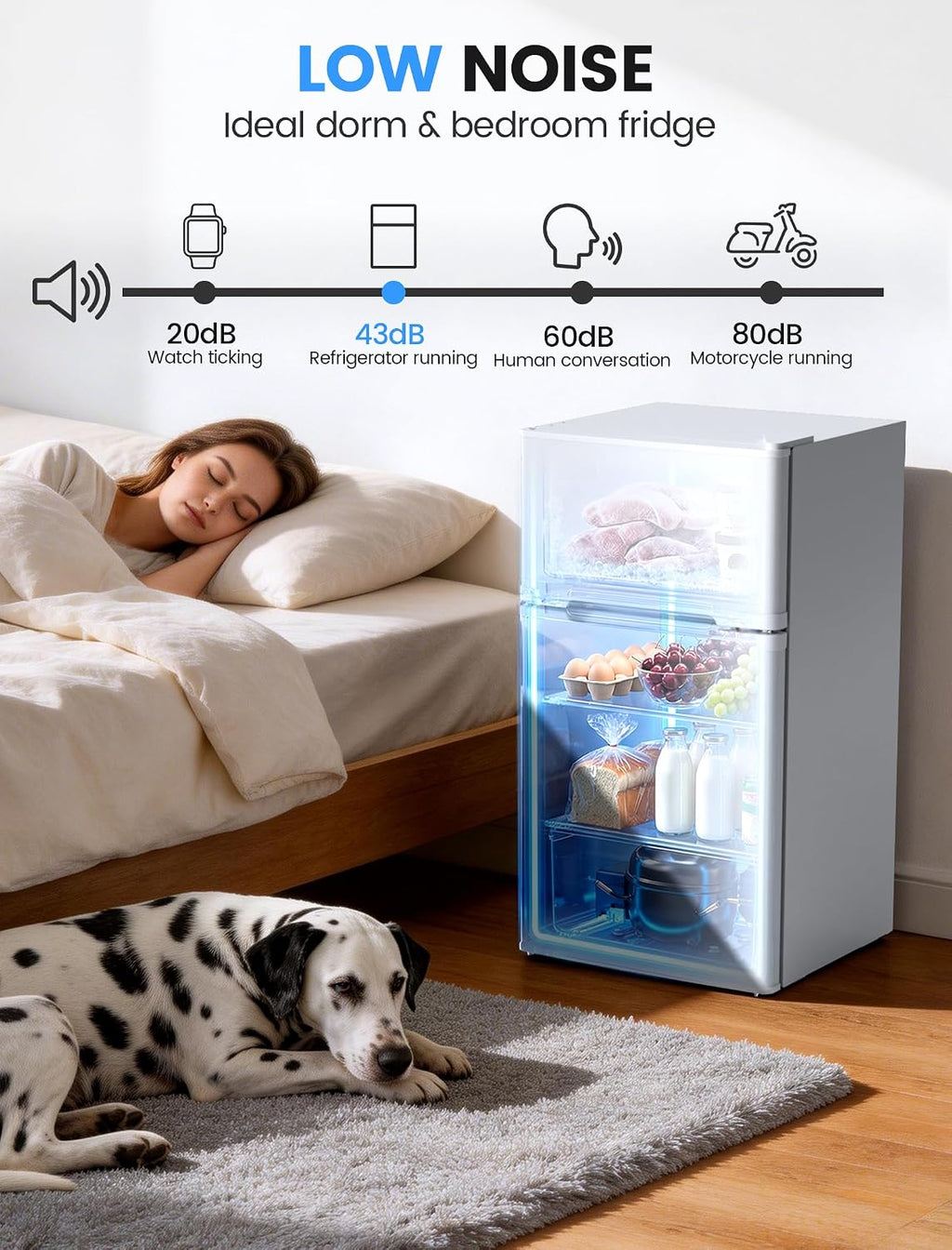 COWSAR 2.5 Cu.Ft Dorm Fridge with Freezer, Double Reversible Door Compact Refrigerator with 2 Removable Shelves, Commercial Drink Fridge for Bedroom, Office, Kitchen, Dorm, White