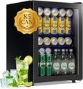 WANAI Beverage Refrigerator Cooler 2.6 Cu.Ft, 85 Can Mini Small Fridge with Glass Door LED Light and Adjustable Shelves for Soda Beer or Wine, Perfect for Home Bar Office, Black