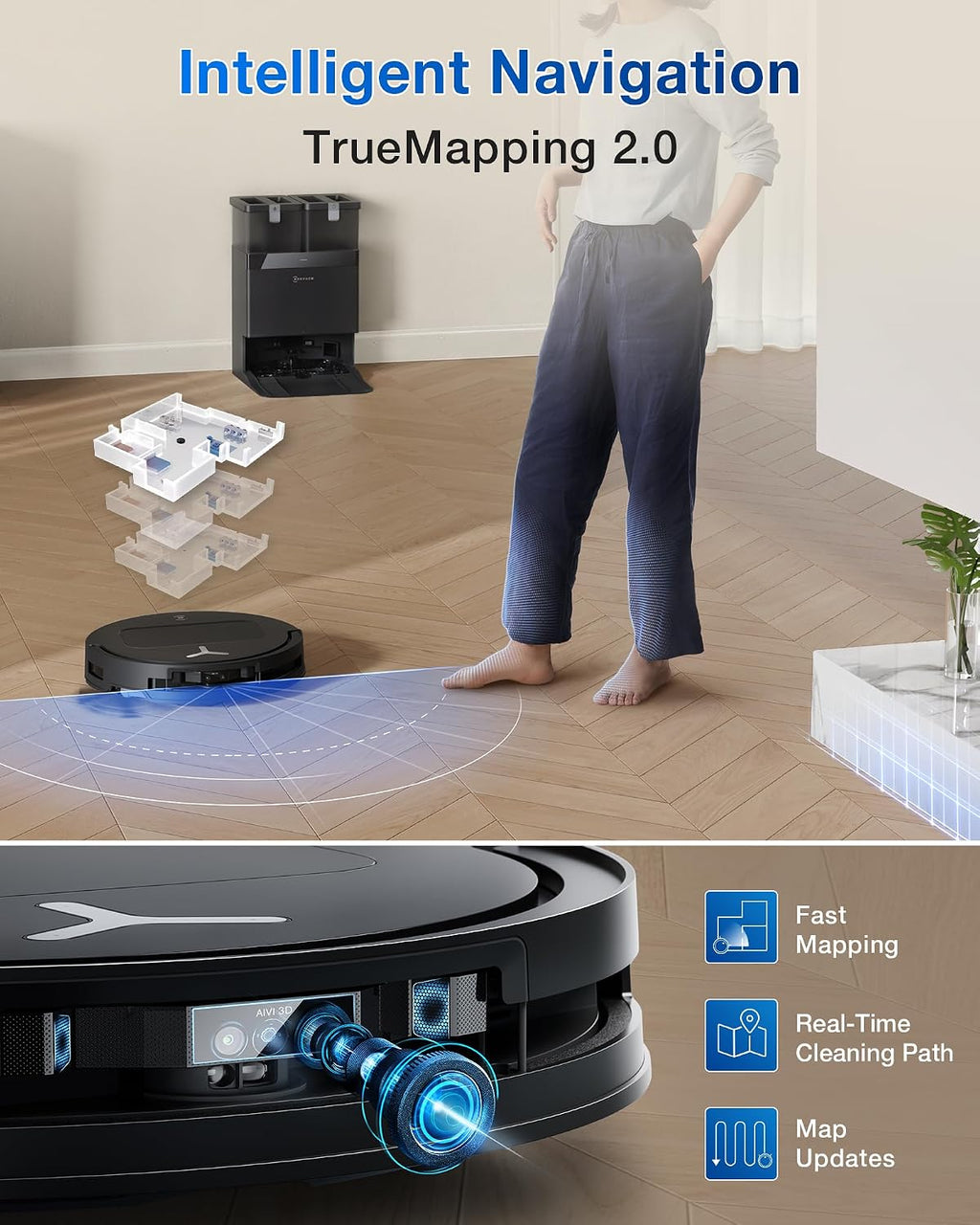 ECOVACS DEEBOT T50 PRO Omni Robot Vacuum and Mop, 3.19' Ultra-Slim, 15,000Pa Suction, ZeroTangle 2.0, TruEdge Edge Cleaning, AIVI 3D Obstacle Avoidance, Auto Mop Wash & Dry, Self-Emptying
