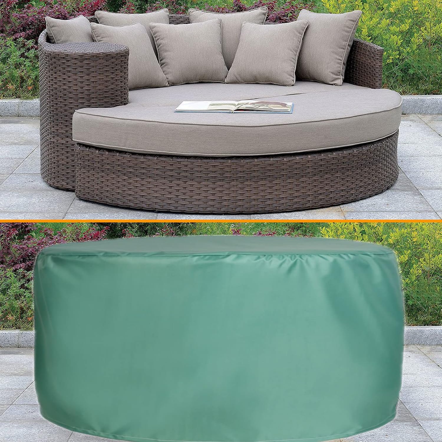 YSUEFIJO Garden Furniture Covers Waterproof Round 146x35in Patio Furniture Cover Green for Sofa Dining Table and Chairs Anti-UV Durable 420d Oxford Fabric Rip Proof with Black Storage Bag