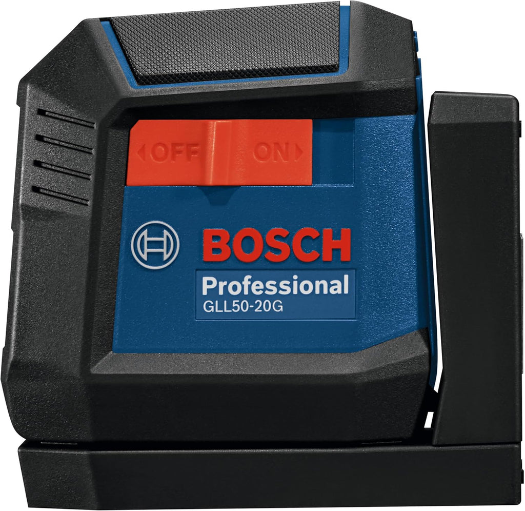 BOSCH GLL50-20G 50 Ft Green-Beam Self-Leveling Cross-Line Laser, Includes Integrated Magnetic Mount, 2 AA Batteries, & Soft Pouch