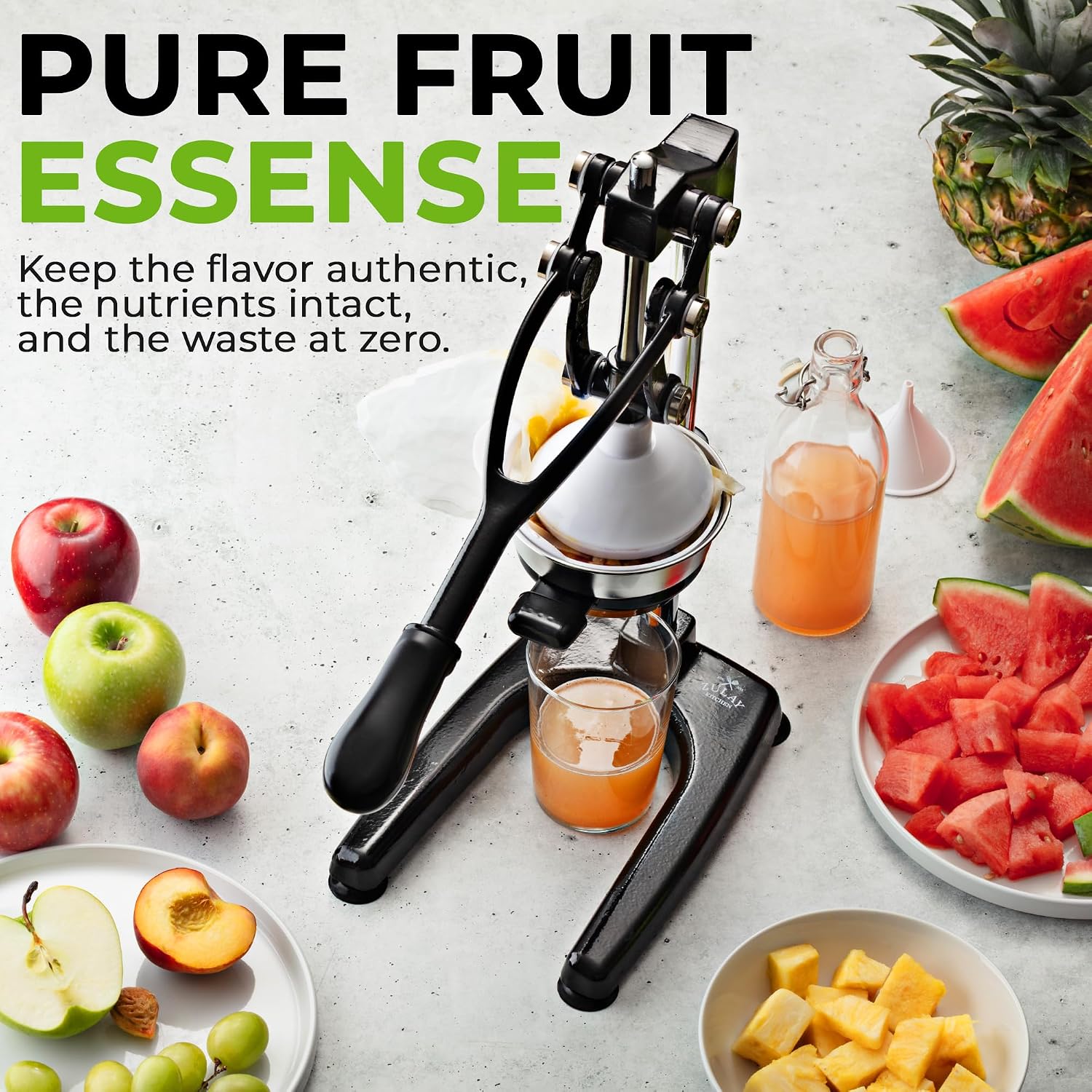 Zulay Kitchen Puplerizer 9 in 1 Cast Iron Juicer - Easy-to-Clean Heavy-Duty Manual Juicer with Presser Attachment to Juice All Types of Fruits! Extra Tall with Stainless Steel Bowl - Black