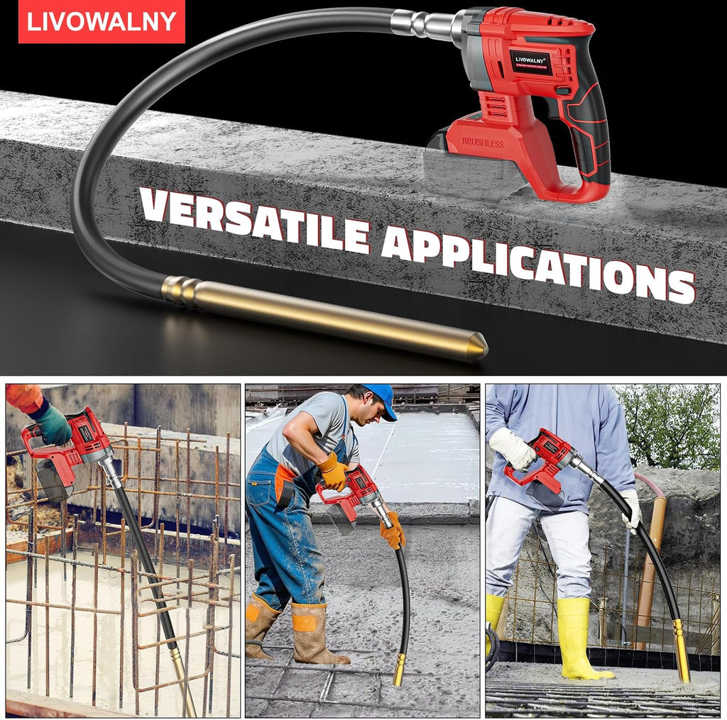 LIVOWALNY Handheld Concrete Vibrating Tool Compatible with Milwaukee 18V Battery (No Battery), 600W Cordless Electric Concrete Vibrator with 3.8ft Shaft Rod, 6000RPM Portable Vibrarator Remove Bubble