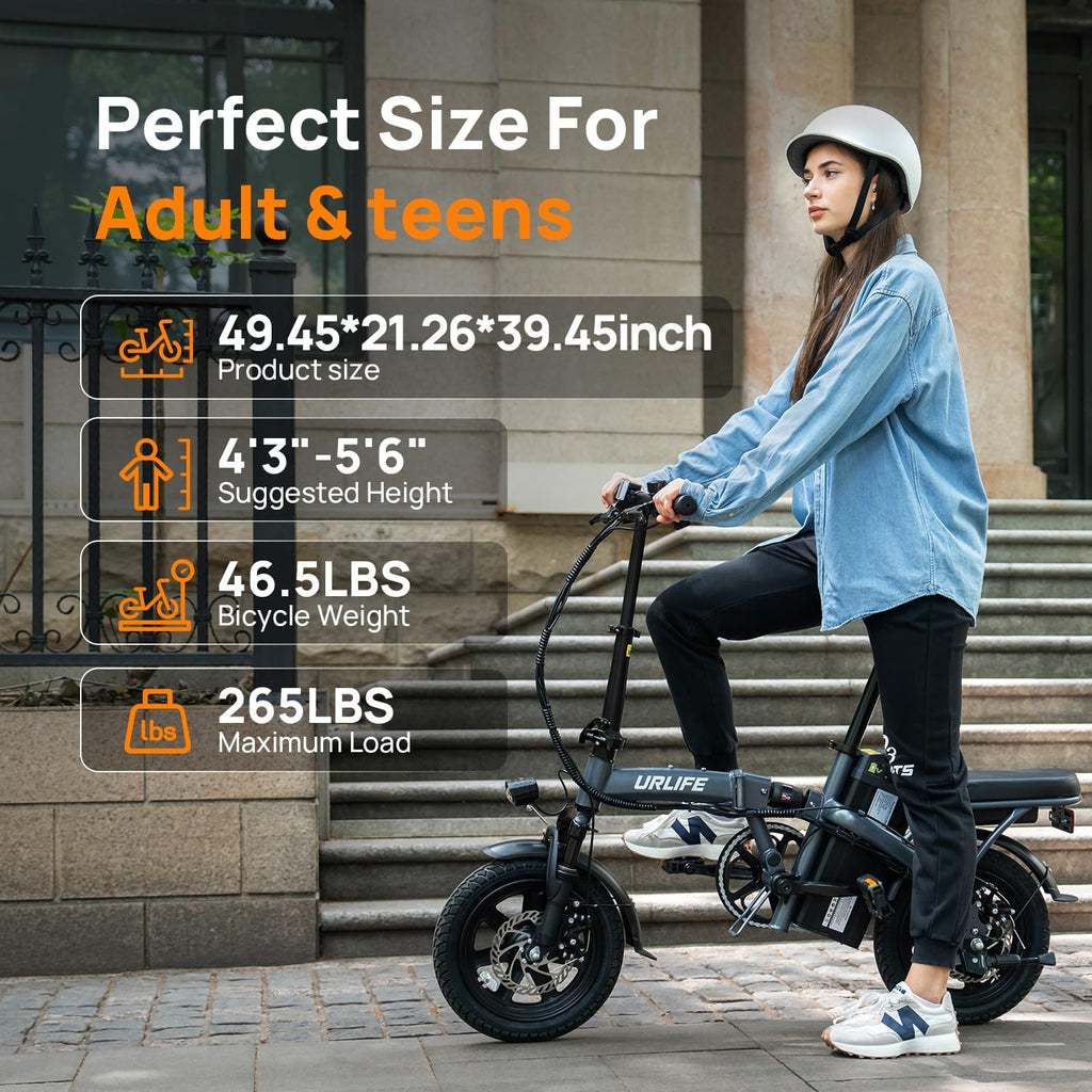 URLIFE Folding Electric Bike for Adults, 14' Portable Commuter ebikes, 20-40 Mile Long Range, 500W Peak Motor, 20MPH, UL 2849 Mini Bikes for Teens