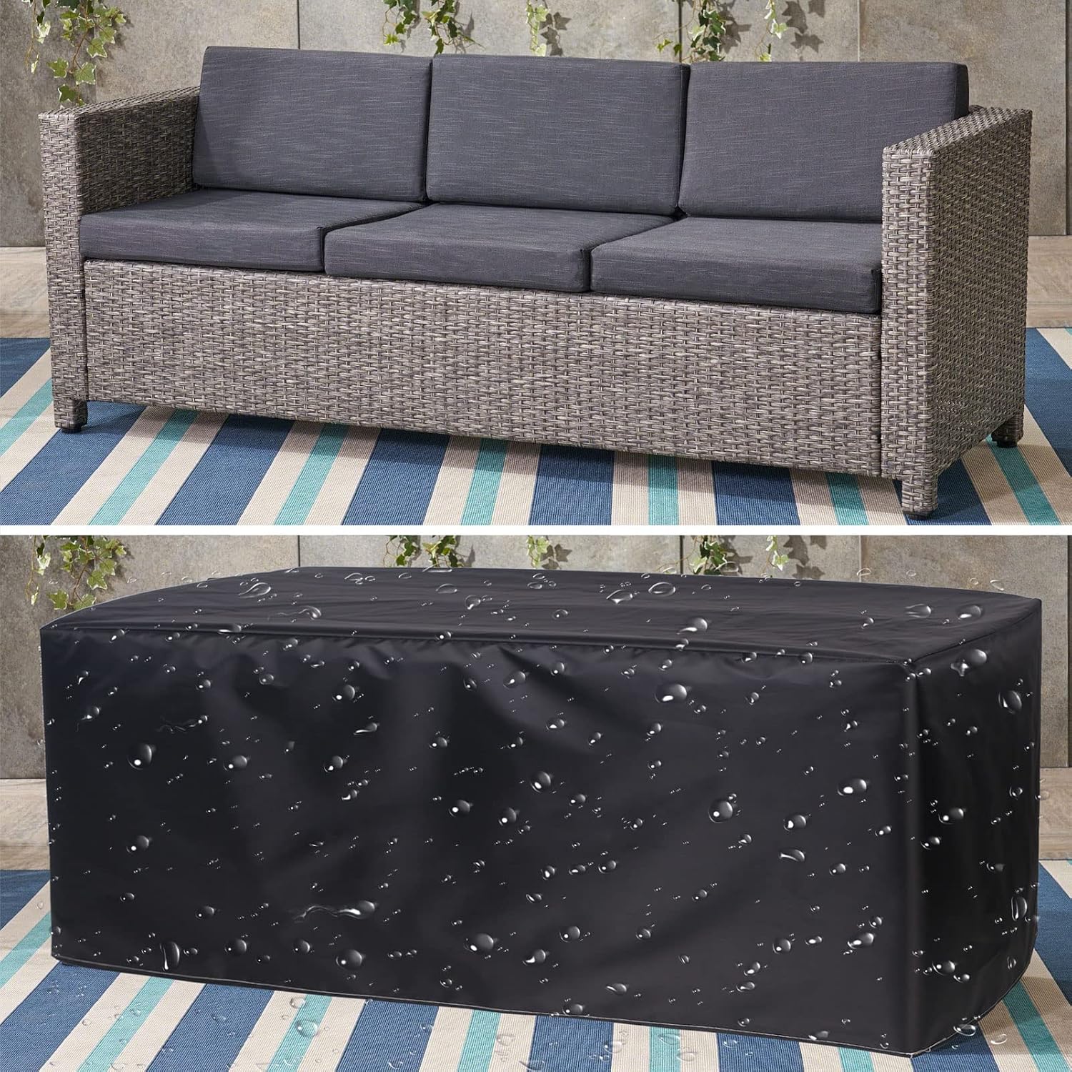 YSUEFIJO Patio Furniture Cover Set Waterproof 118x31x39in Beige Outdoor Garden Furniture Covers Rectangular Square for Table Chairs and Sofa, Tear-Resistant Anti-UV with Black Storage Bag