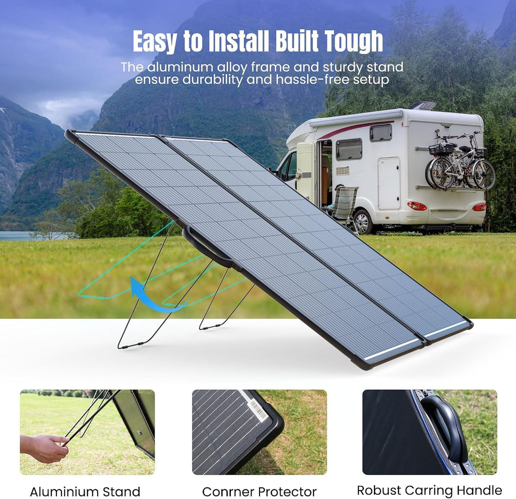 ACOPOWER 400W Mono Portable Foldable Solar Panel - 2pcs 200W, 25% Efficiency, Black, Professional Portable Style - Ideal for RV, Camping, Off Grid