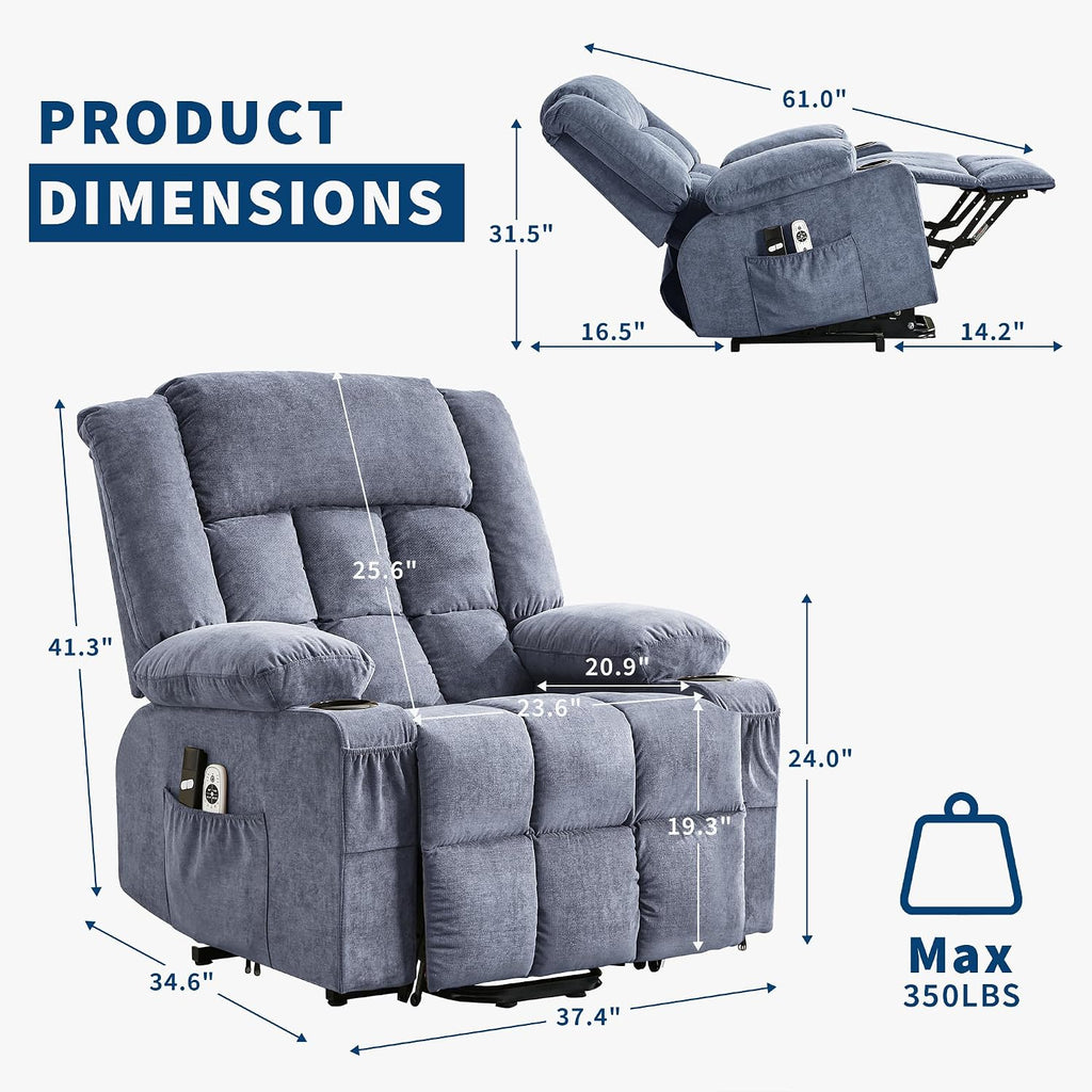 Garvee Power Lift Recliner Chair with Massage and Heat for Elderly Adults Lazy Boy Single Sofa Seat with 3 Positions 2 Side Pockets Cup Holders USB Ports Remote Control