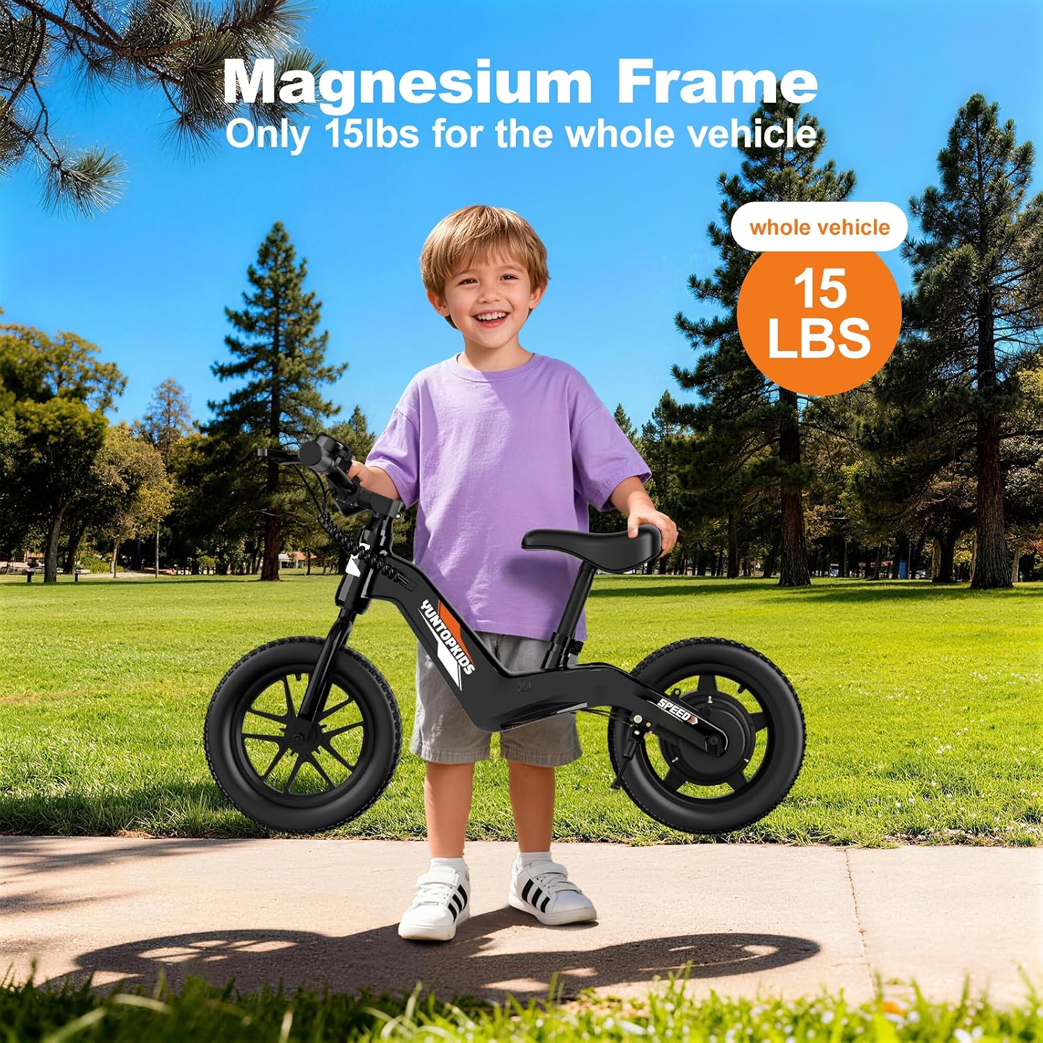 YunTopKids Electric Balance Bike for Kids Ages 3-5, 12 Inch Tires,Safe Start,3 Speeds up to 9.3 MPH,LCD,180W 24V Kids Electric Bike with Adjustable Seat,Fast Charger,LED Light