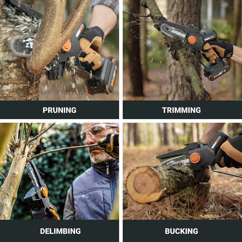Worx Nitro 20V 5' Cordless Brushless Chainsaw 2.0 Ah Battery and Charger Included WG325