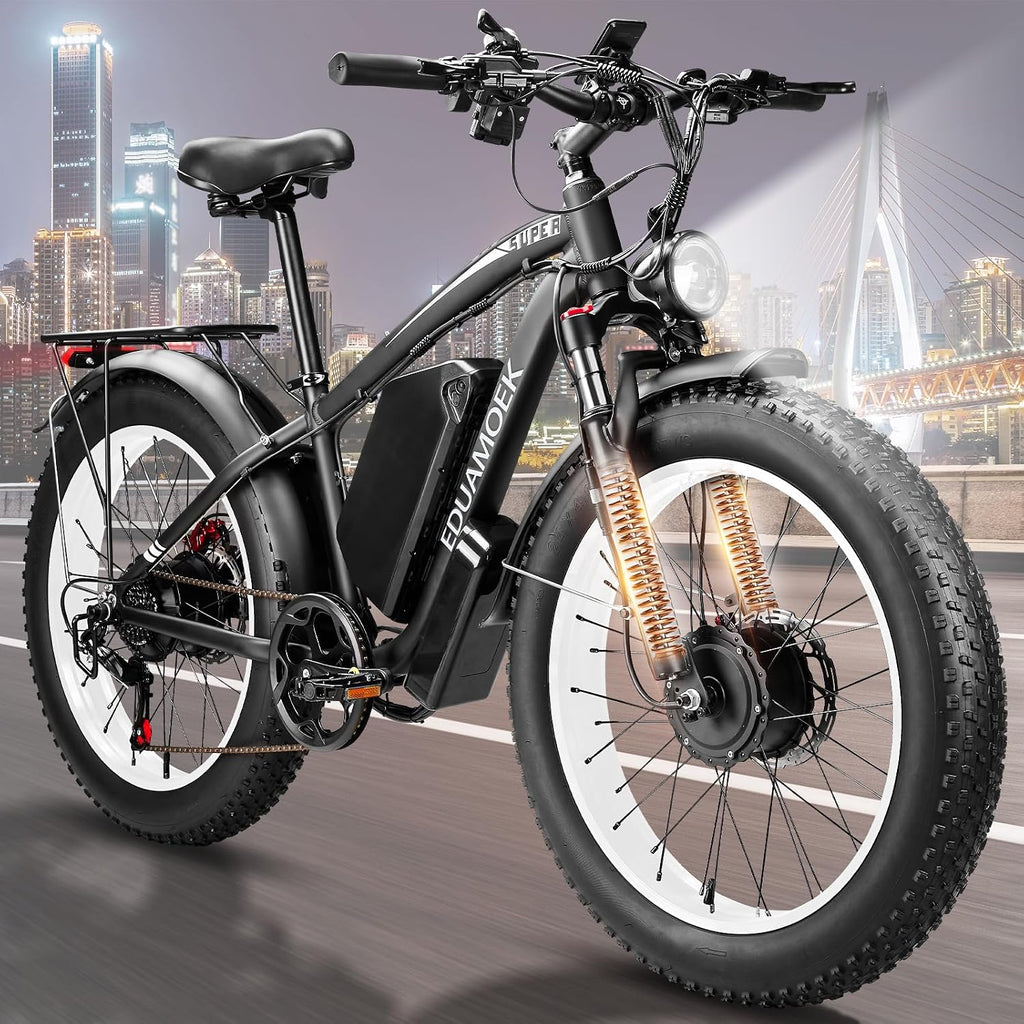 Peak-9000W-Dual-Motor-Electric-Bike for Adults with 52V 34Ah 1768Wh Battery Up to 105 Mile, 46MPH Fast-Dual-Motor-Ebike,24'*4' AWD Fat-Tire-Electric-Bicycle Mountain Front Lockable Suspension