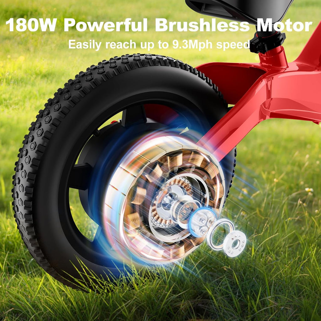 YunTopKids Electric Balance Bike for Kids Ages 3-5, 12 Inch Tires,Safe Start,3 Speeds up to 9.3 MPH,LCD,180W 24V Kids Electric Bike with Adjustable Seat,Fast Charger,LED Light