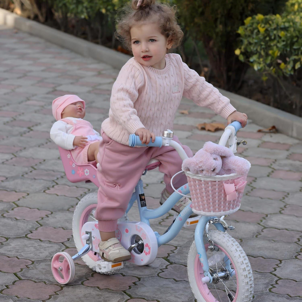 Glerc Petal Girls Bike 12-18 Inch for Ages 2-9, Kids Bike with Training Wheels, Basket & Streamers, Princess Style Kids Bicycle, for Girls