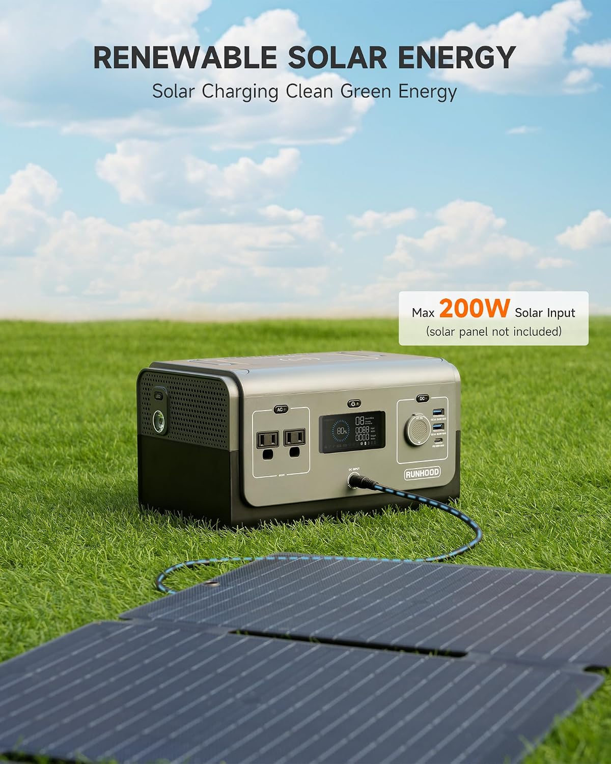 RUNHOOD Portable Power Station Rallye 600 Mini, 324WH Swappable&Replaceable Batteries, 2X600W(Peak 1200) Pure Sine Wave AC Outlet Modular Solar Generator for Camping/Emergency/RVs/CPAP/Home Use