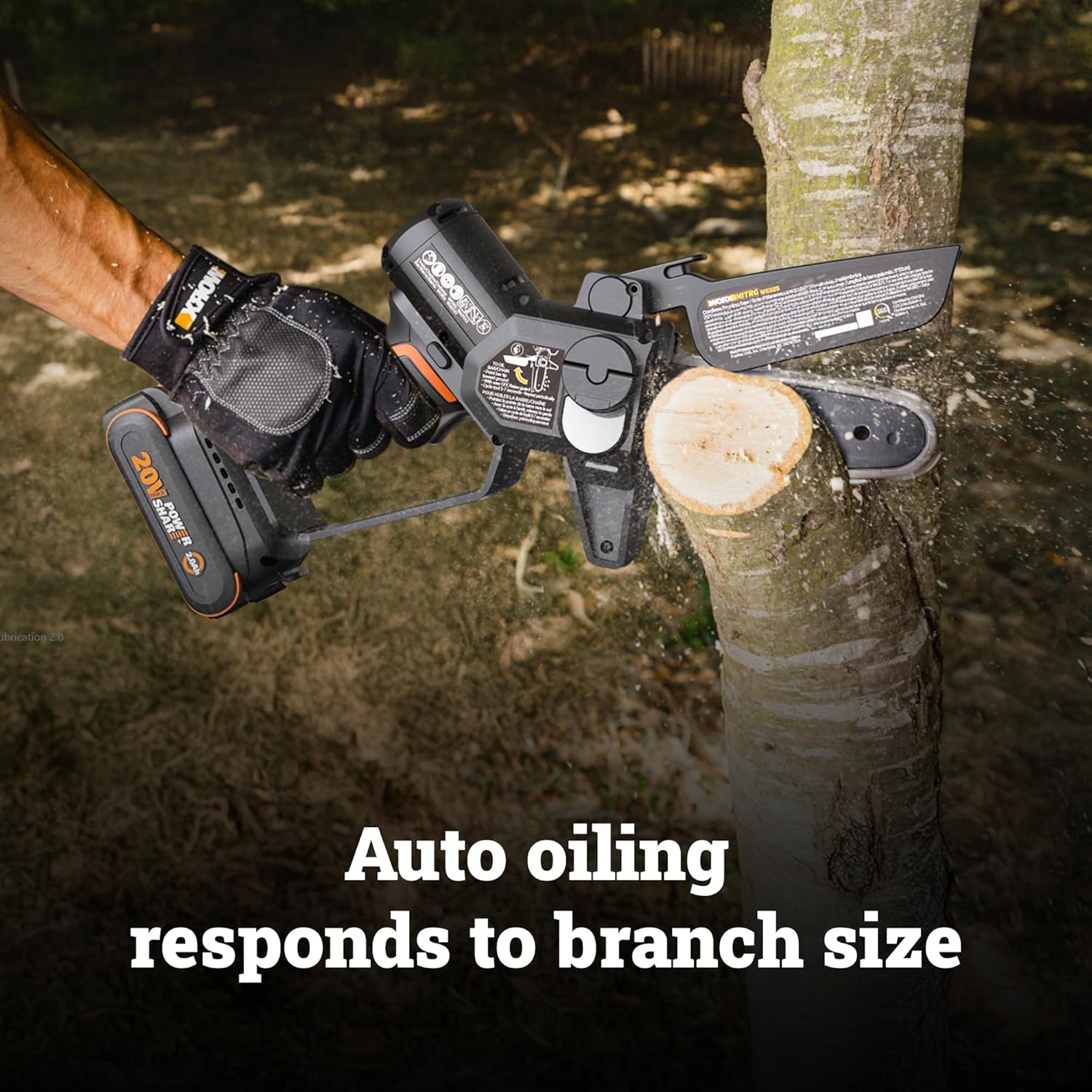 Worx 20V Cordless 5' Pruning Saw, Brushless Mini Chainsaw Cordless, Lightweight Electric Chainsaw 33 ft/s, Handheld Battery Chainsaw w/Tool-Less Chain Replacement Power Share WG325.9 – Tool Only