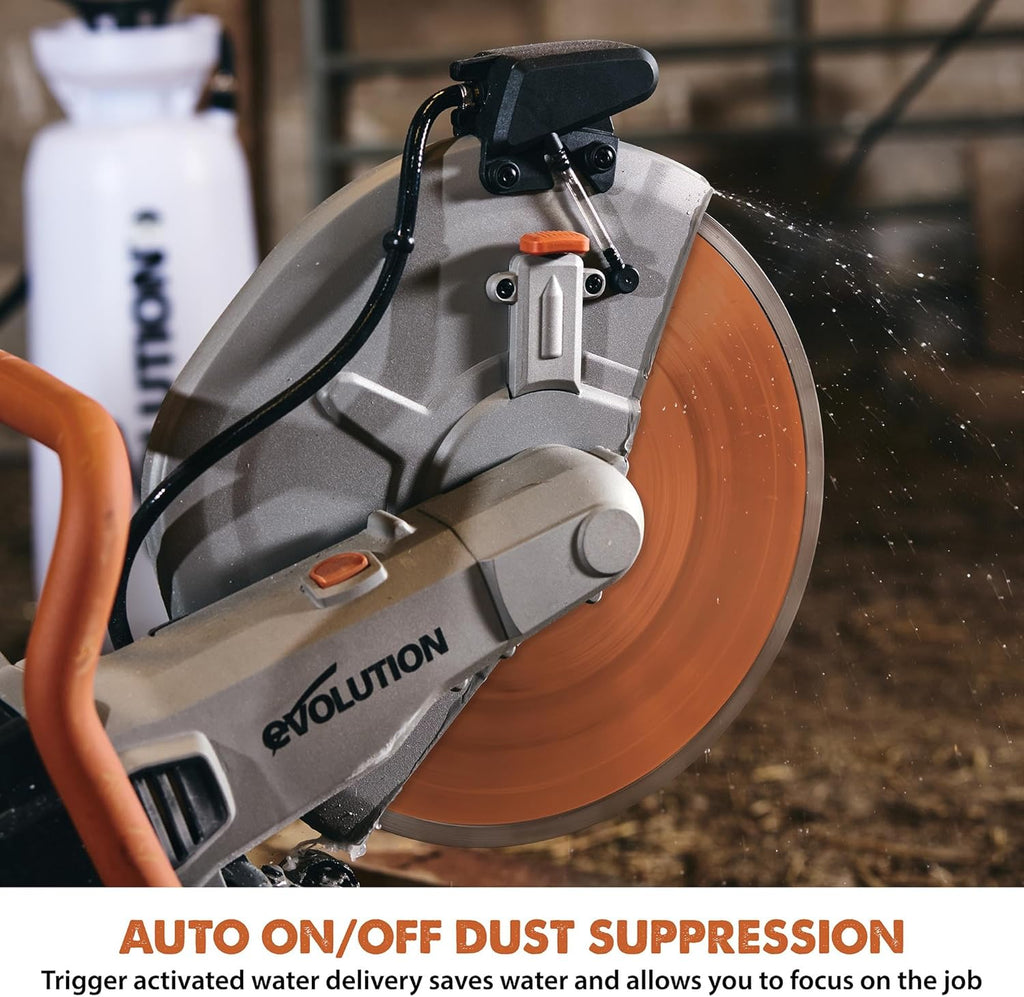 Evolution R14DCT 14' Electric Concrete Saw | High-Torque 20A Motor | 5-1/8' Cut Depth | Auto ON/OFF Dust Suppression | No Gas, Low Maintenance | 14' Diamond Blade | Heavy-Duty | 20A Plug