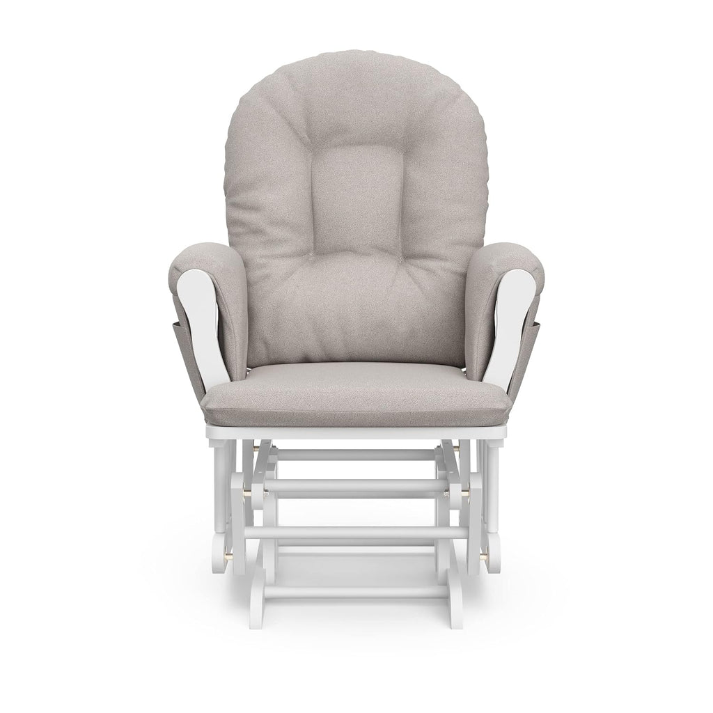 Storkcraft Premium Hoop Glider & Ottoman (White/Taupe Swirl) — GREENGUARD Gold Certified Nursery Glider, Solid Wood Craftsmanship, Smooth-Gliding Nursery Chair and Ottoman, Award-Winning