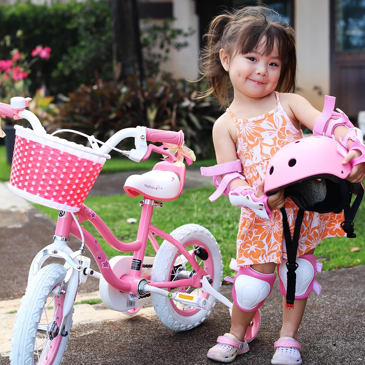 RoyalBaby Girls Bike with Training Wheels, Stargirl Kids Bicycle 12 Inch Toddlers to Big Kids 3-4 Years, Coral Red