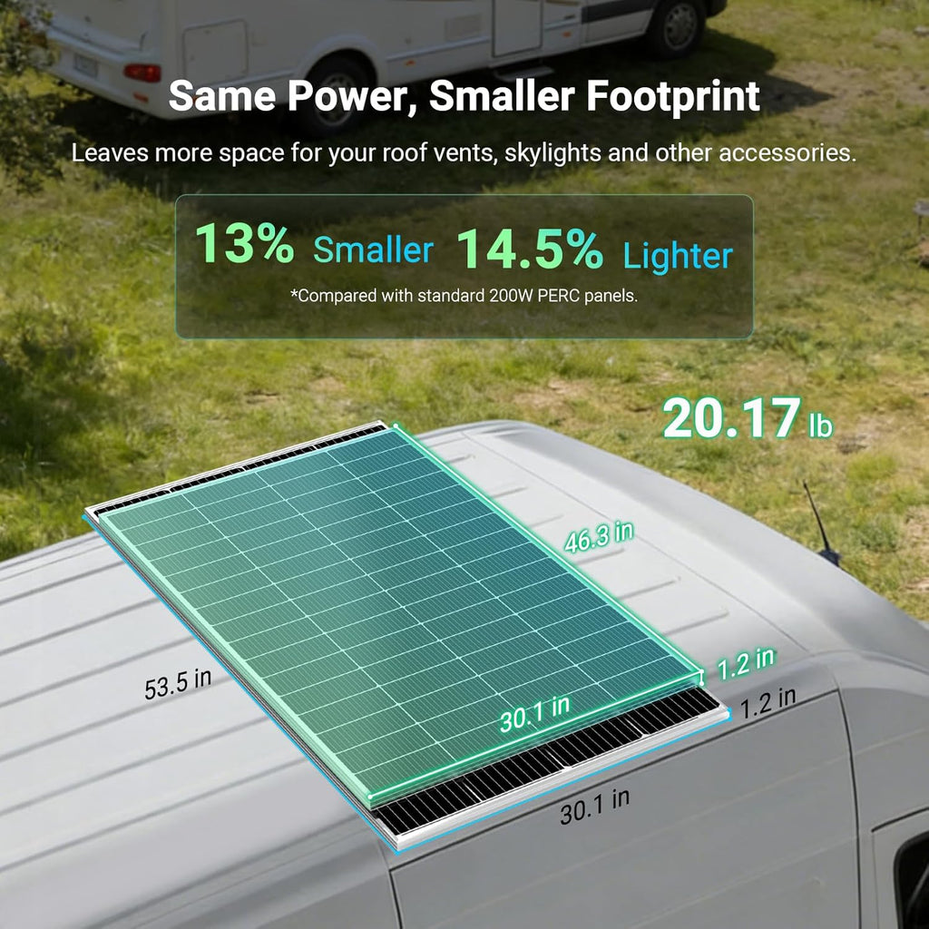 HQST N-Type 16BB 200 Watt Solar Panel, Compact & Lightweight Solar Panels with 30 Years Lifespan, up to 25.4% Efficiency, Grade A+ Cell, IP65 for RV, Van, Trailer, Marine, Rooftop, Farm, Off Grid-2Pcs