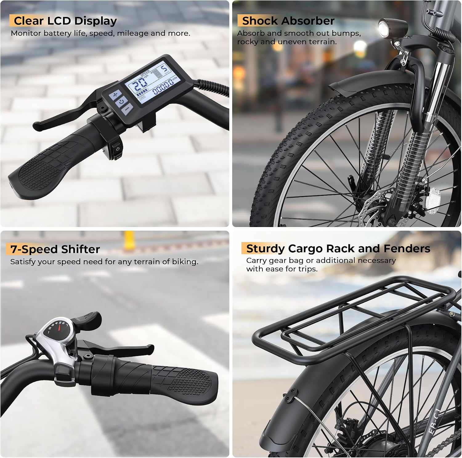 Electric Bike for Adults, Peak 1000W Ebike, 50Miles 20MPH UL 2849 Certified Commuter Bike, 26'' City Cruiser Bicycle with 48V Removable Battery, Rear Rack, Adjustable Stem, 7 Speed