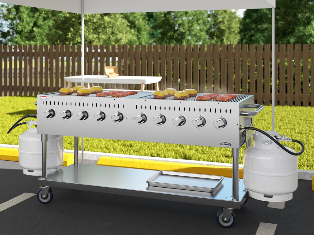 72 in. Commercial Mobile Outdoor Propane Gas Grill, ETL Listed in Stainless-Steel (KM-CGM-72)