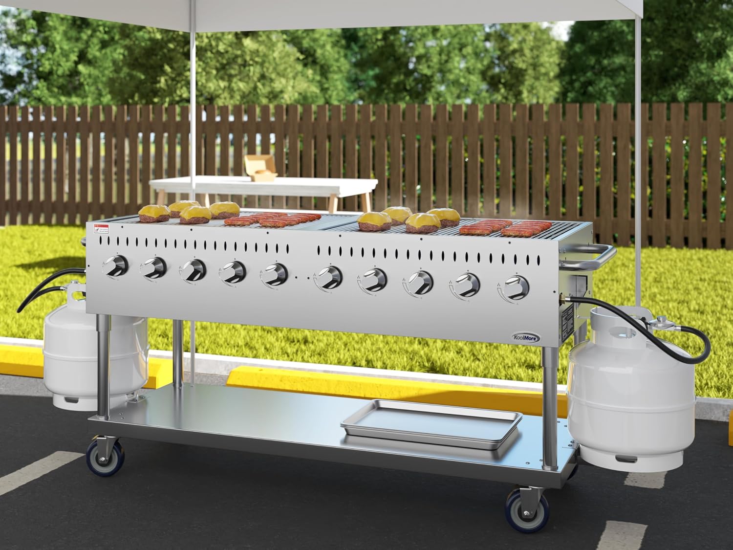 72 in. Commercial Mobile Outdoor Propane Gas Grill, ETL Listed in Stainless-Steel (KM-CGM-72)