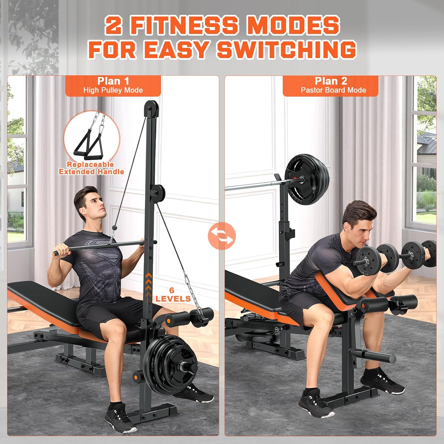 9-in-1 Adjustable Olympic Weight Bench with Lat Pulldown, Row, Squat Rack & Leg Curl – Multi-Function Strength Training Bench Press for Home Gym Full Body Workout