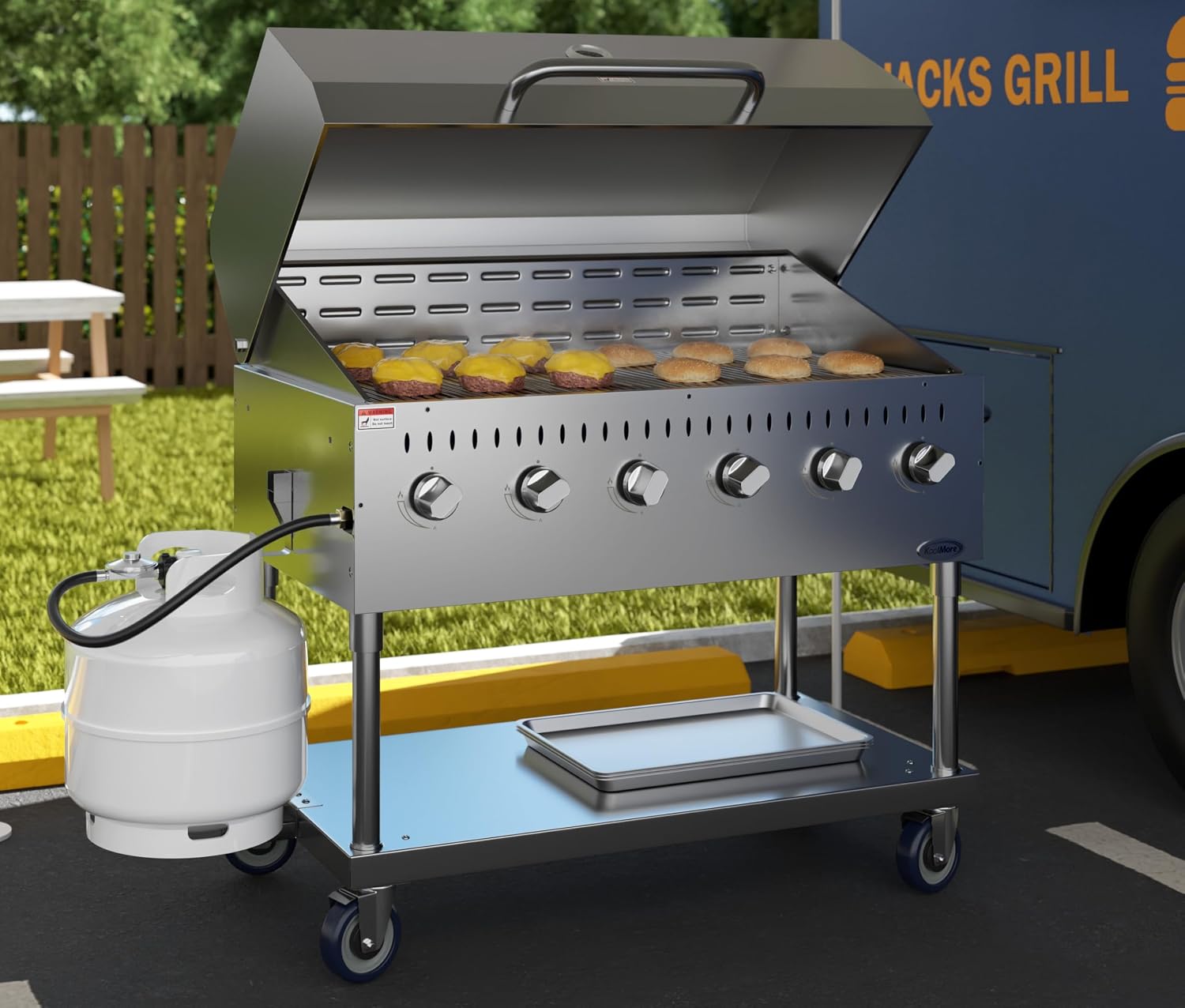 48 in. Commercial Outdoor Propane Gas Grill with Roll Dome Cover, ETL Listed in Stainless-Steel (CGKIT4-48D)