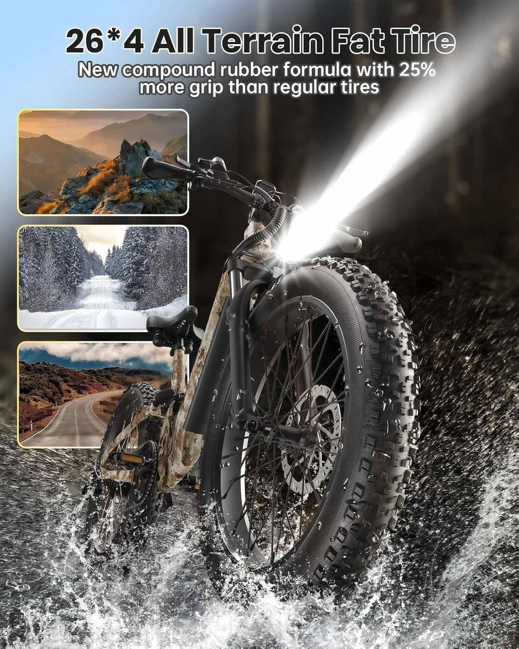 PUCKIPUPPY Battery+Electric Bike for Adults 960W(Peak), 48V 20AH Battery Adult Electric Bicycles, 26' Fat Tire Full Suspension Step-Thru Ebike, 28MPH Mountain Ebike, 7 Speed, 80Miles Range