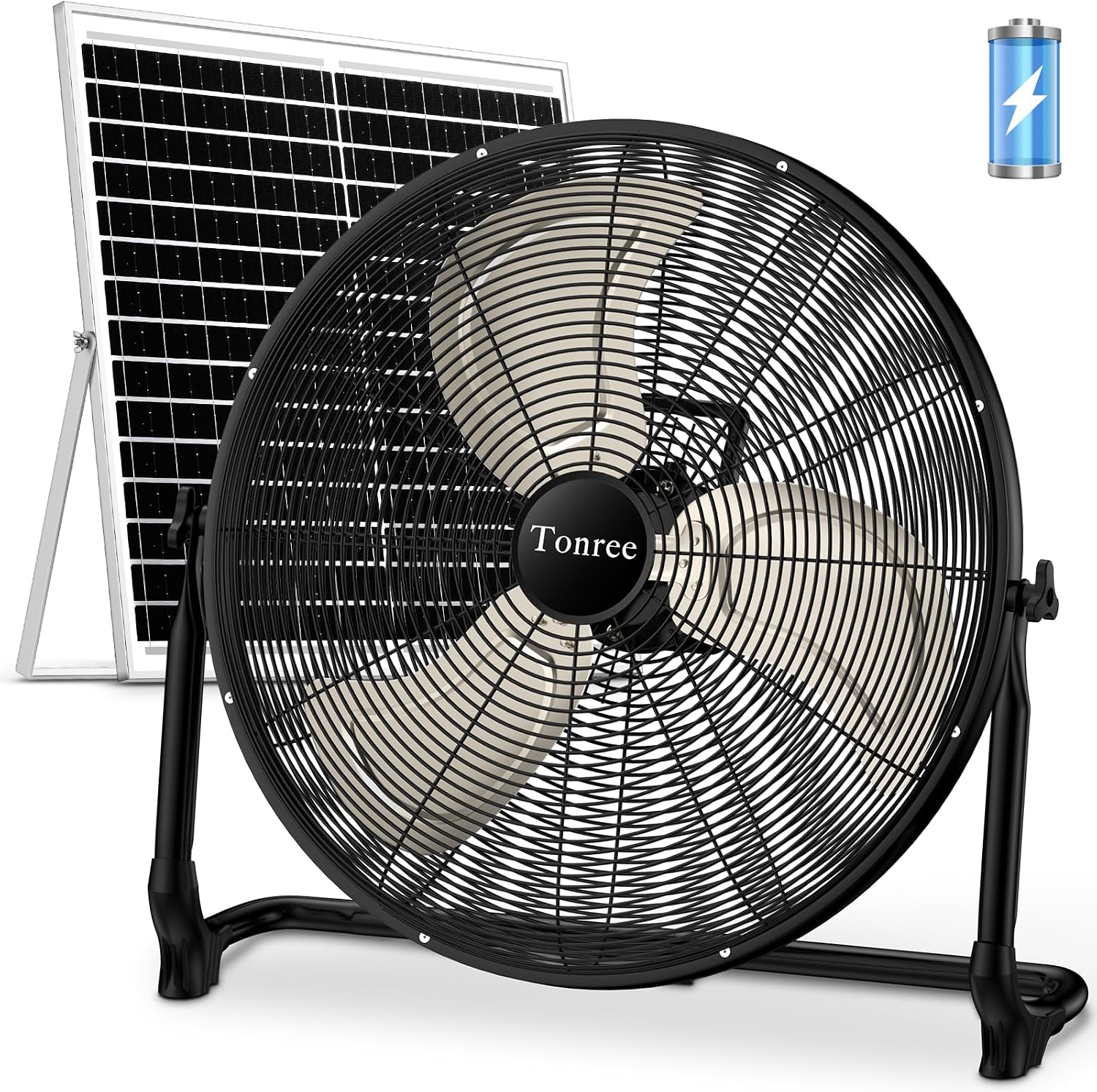 20' Large Solar Fan, Portable Battery Operated Floor Fan, 50W Rechargeable Solar Powered Wireless Camping Fan Outdoor, Waterproof, Hi-airflow, Cordless, for Outside Home Garage Gym Patio Travel