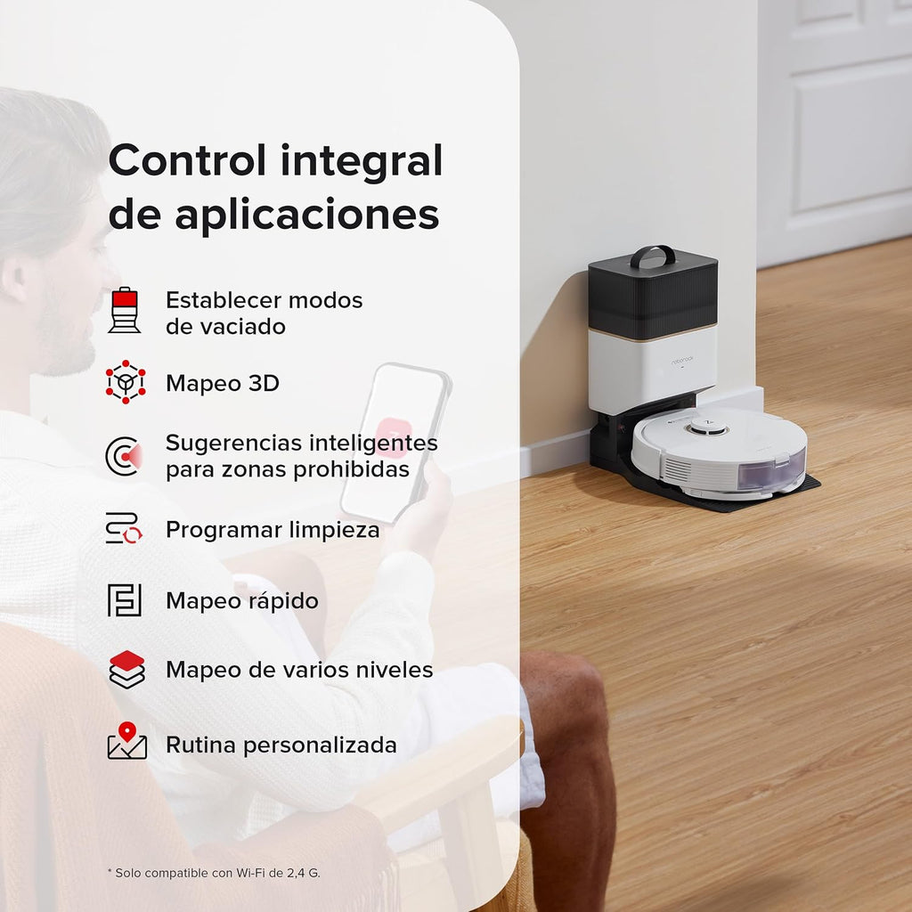 roborock Q8 Max+ Robot Vacuum Cleaner with Suction Station, DuoRoller Brush, 5500Pa Suction Power, 2.5 L Dust Bag, 350 ml Water Tank, Mop Robot PreciSense LiDAR Navigation (White)