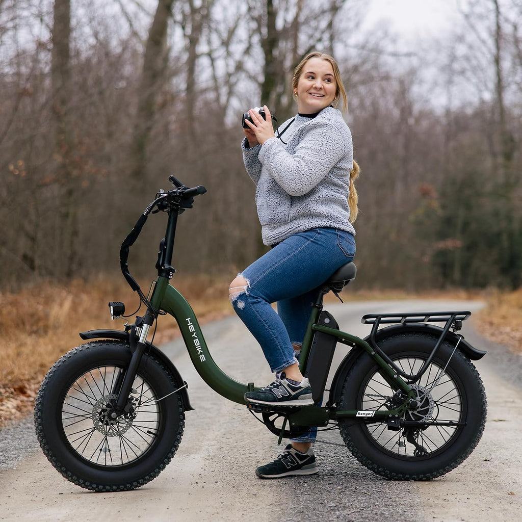 Heybike Ranger 2.0 Foldable Electric Bike for Adults, 20'*4 Fat Tire Ebike with 1400W Peak Motor, 28 MPH Max Speed, 600Wh Removable Battery, Up to 65 Miles Range, Front Suspension Step-Thru E Bike