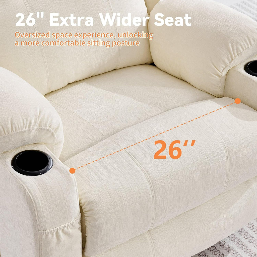 Korser Oversized Recliner Chair, 360° Swivel Recliner for Adults, Swivel Rocker Recliner Chair with Heat and Massage, Manual Recliner with Remote Control and Cup Holders for Living Room, Chenille