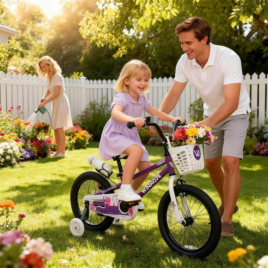 WinHope Kids Bike, 12 14 16 18 Inch Children Bicycle with Light up Training Wheels and Dual Brakes, Toddler Bike for Beginner with Adjustable Seat and Headlebar for Boys Girls 2-9, Multiple Colors