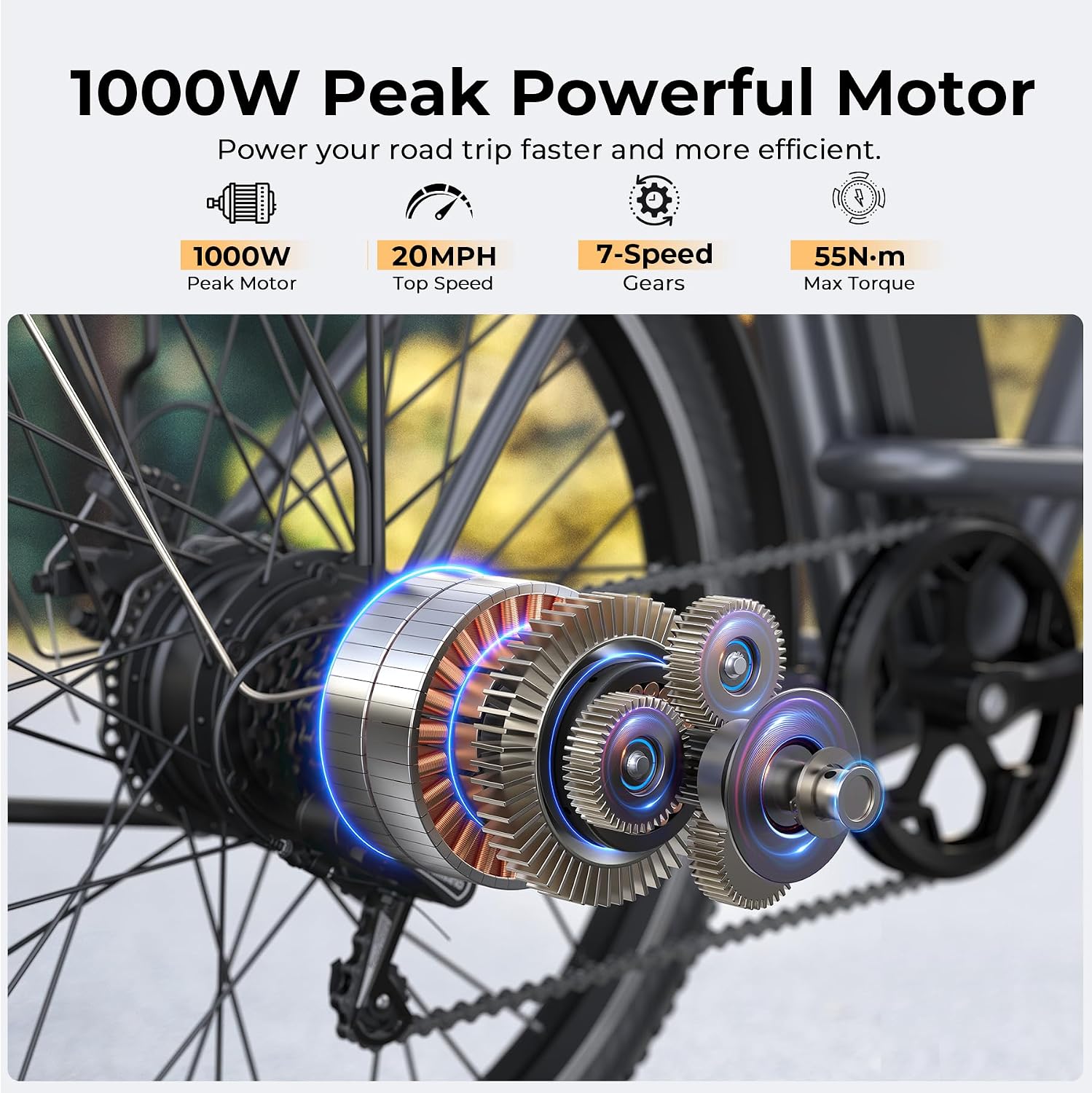 Electric Bike for Adults, Peak 1000W Ebike, 50Miles 20MPH UL 2849 Certified Commuter Bike, 26'' City Cruiser Bicycle with 48V Removable Battery, Rear Rack, Adjustable Stem, 7 Speed