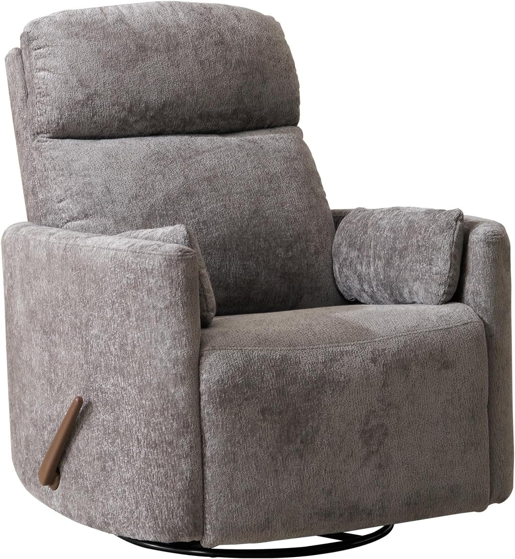 Oversized Swivel Rocker Recliner with Massage and Heat, Swivel Nursery Recliner With Adjustable Headrest, Manual Rocker Recliner Chair with Two Removable Pillows, Rocking Nursery Chair, Dark Grey
