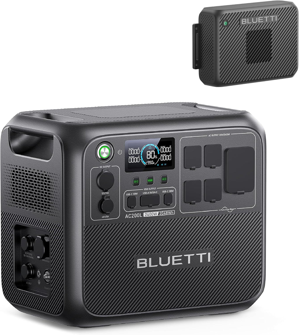 BLUETTI AC200L Portable Power Station with Charger 2 (Ships Separately), 2048Wh LFP Backup, 1200W Alternator Charger, 3.2 H Full Charge via Car, Perfect for Road Trips, RVs, Power Outages