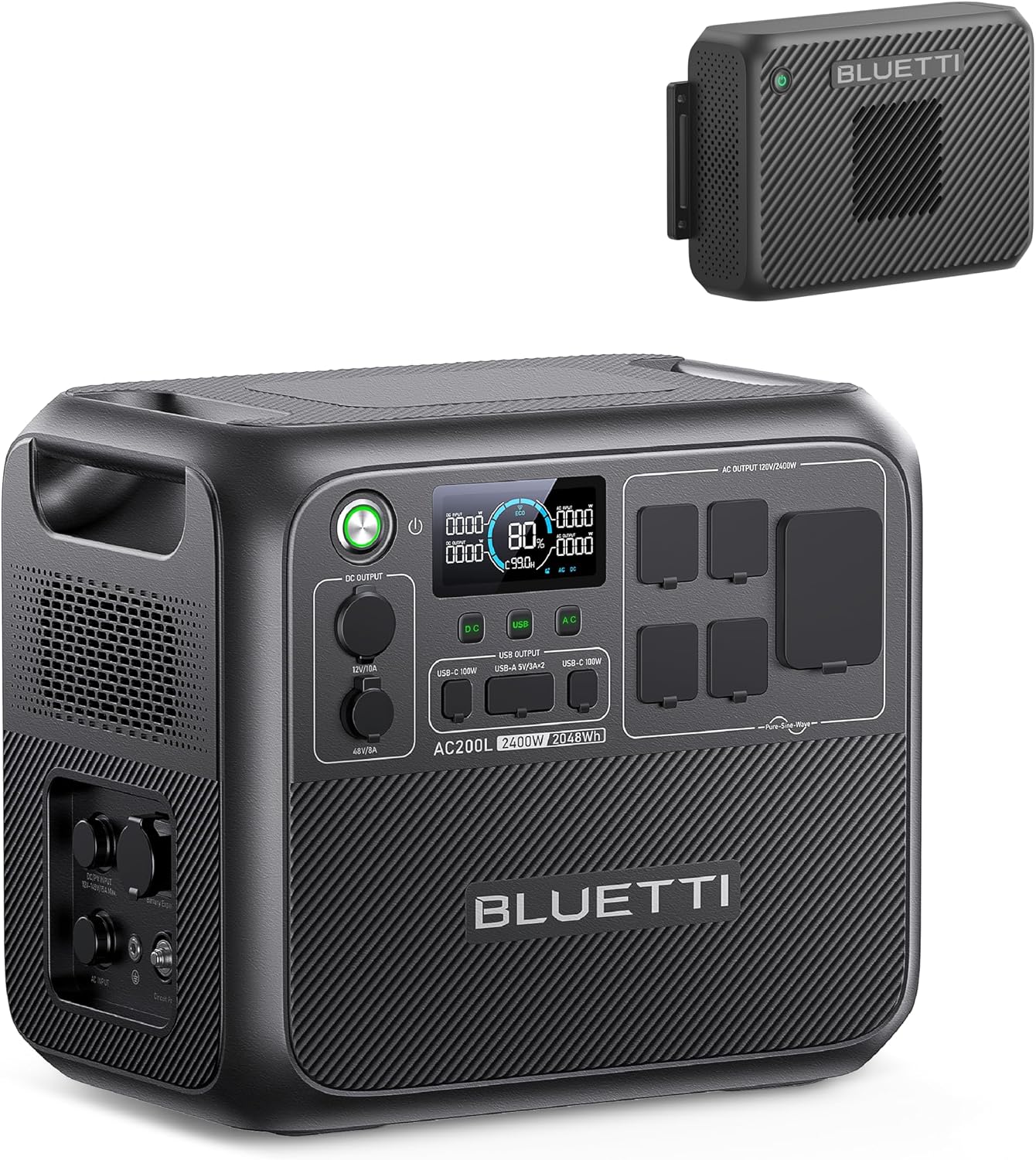 BLUETTI AC200L Portable Power Station with Charger 2 (Ships Separately), 2048Wh LFP Backup, 1200W Alternator Charger, 3.2 H Full Charge via Car, Perfect for Road Trips, RVs, Power Outages