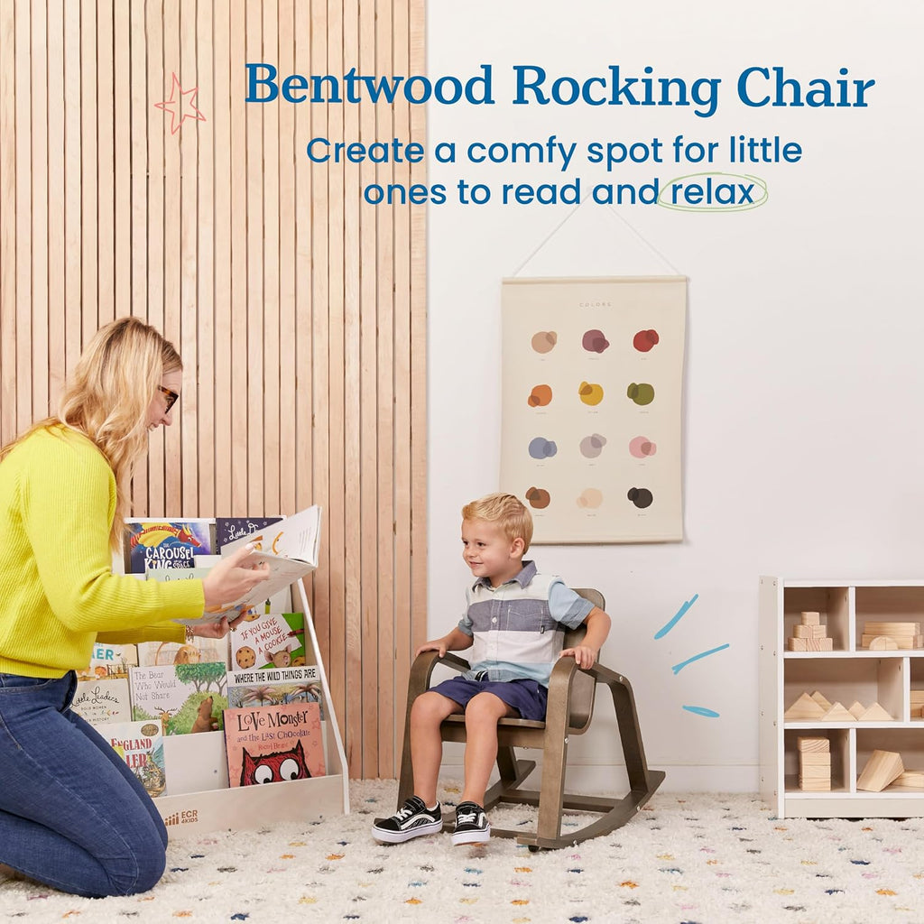 ECR4Kids Bentwood Reading Rocking Chair with Armrests, Montessori Furniture, Grey Wash