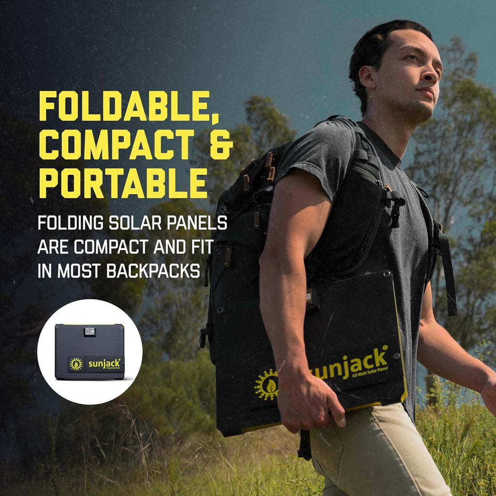 SunJack – 60 Watt Foldable Solar Panel, ETFE Waterproof Portable Solar Panel with Kickstands, USB-C PD30W, USB-A QC3.0, DC Output, Solar Panels for Camping, Hiking, Emergency Power