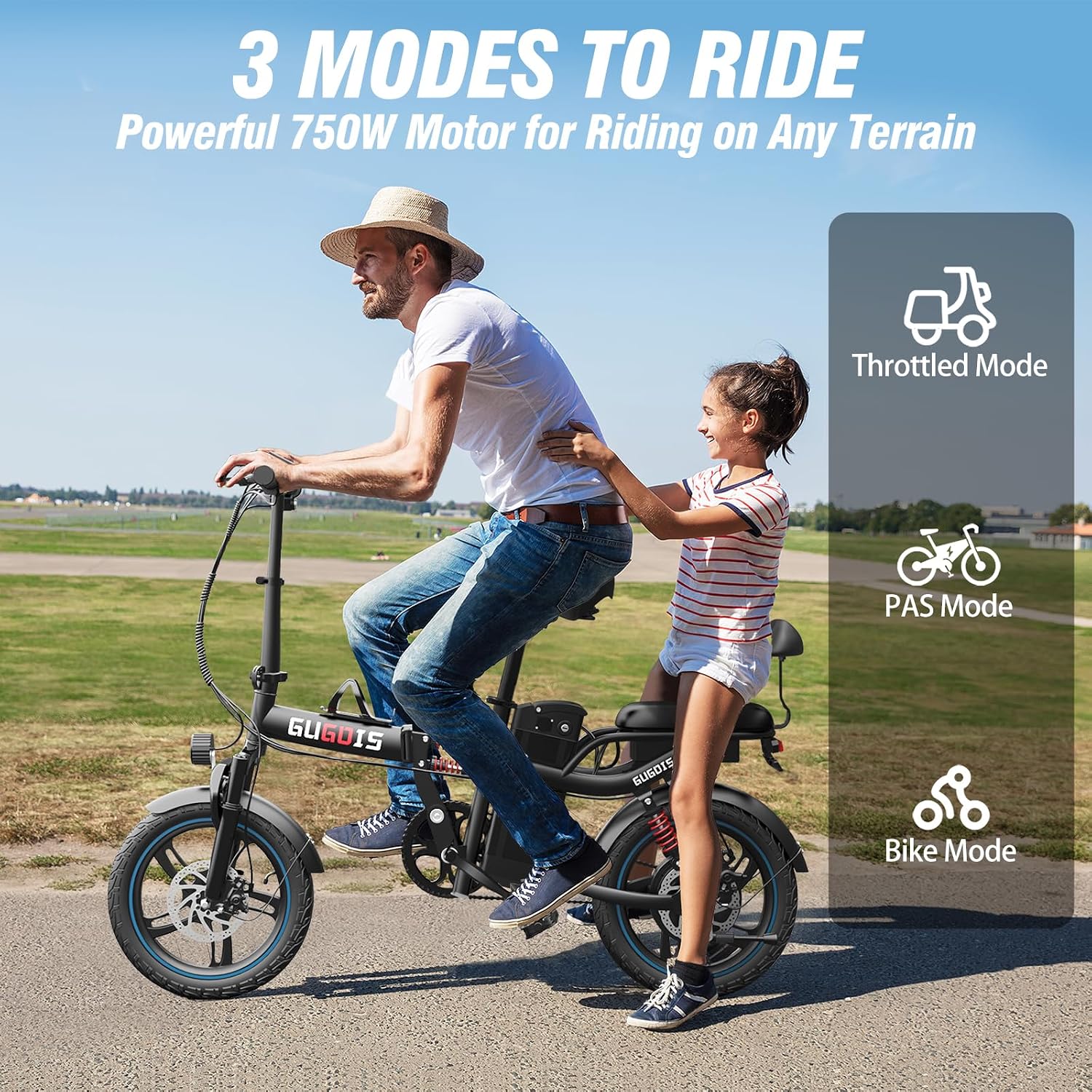 GugoIs 2 Seater Electric Bike for Adults, 750/1000W & 28/30 MPH E-Bike with 748.8/960 Wh Removable Battery, 16/20' Commuter Ebikes, 25-60 Miles, Full Suspension Adults Electric Bicycles