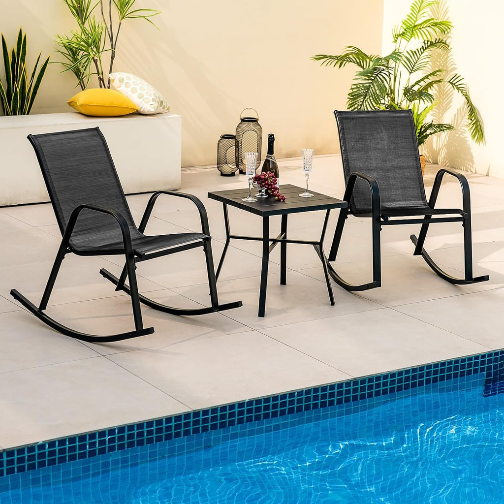 Tangkula Patio Rocking Chair Set of 4, Outdoor Ergonomic Rockers with Breathable Fabric Seat, Gentle Rocking Function, Sturdy Metal Rocker for Front Porch, Backyard, Garden