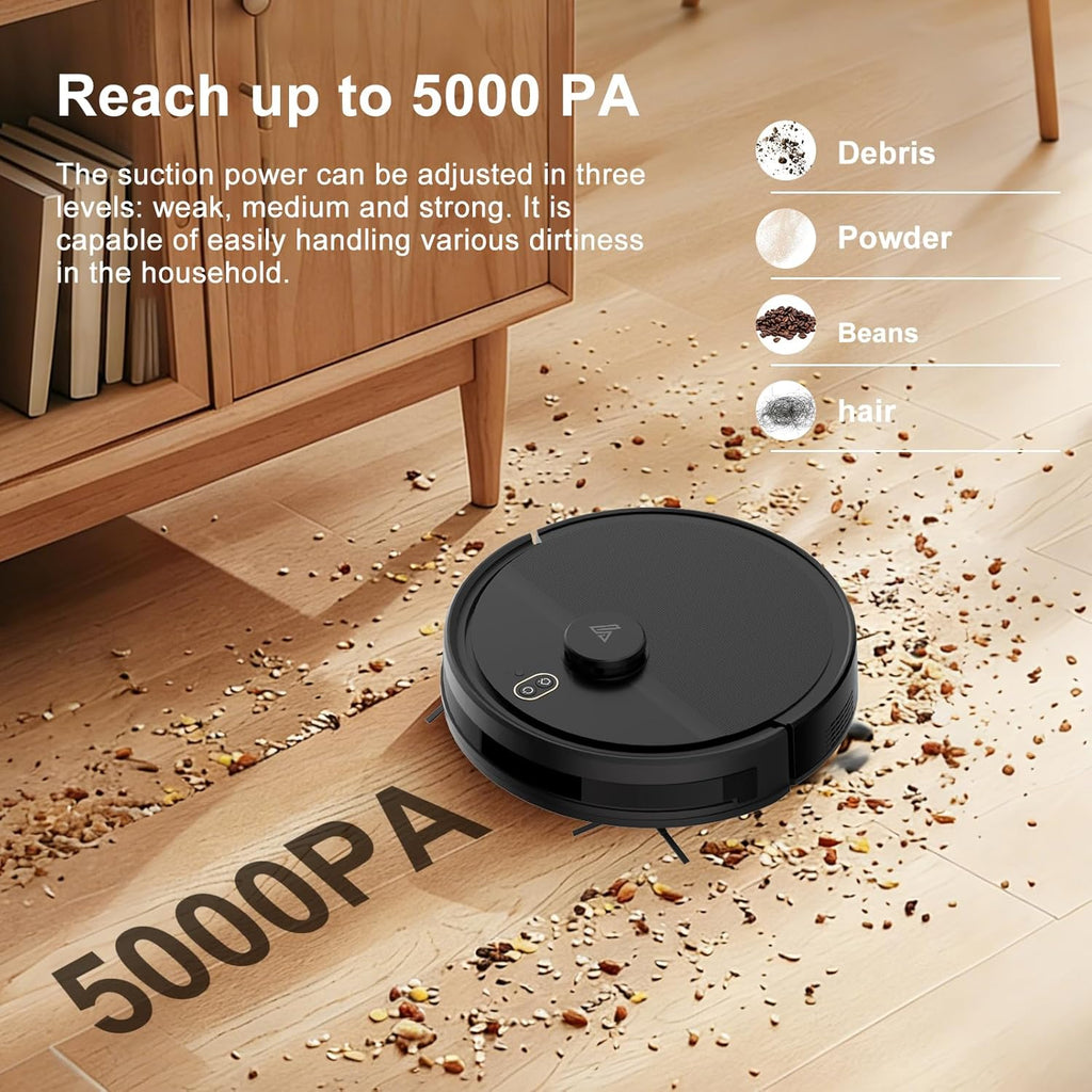 Robot Vacuum and Mop Combo, Robotic Vacuums with LiDAR Navigation, Smart Mapping, Strong Suction, with WiFi/App/Alexa/Voice Control, Obstacle Avoidance, for Home, Wood/Hard Floors, Pet Hair Black